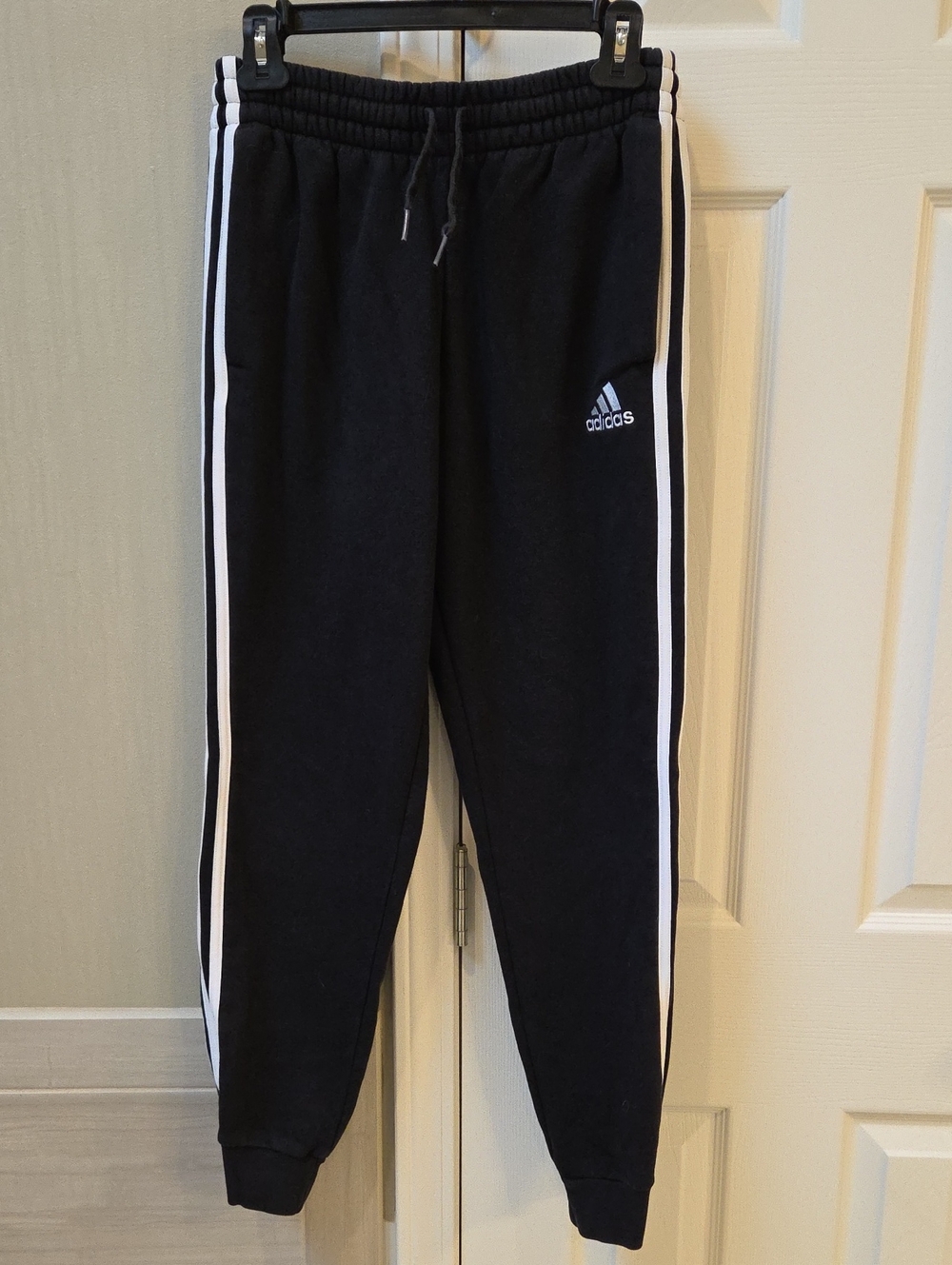 Two Pair Of Adidas Black Jogger Sweatpants with White Side Stripes